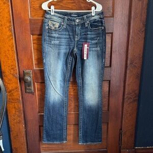 Vigoss Women's Distressed Dark Blue Slim Bootcut Heritage Jeans